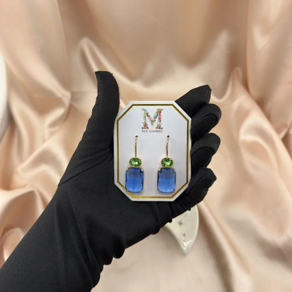 Mia Charro Blue & Green Drop Earrings – Elegant Statement Jewelry